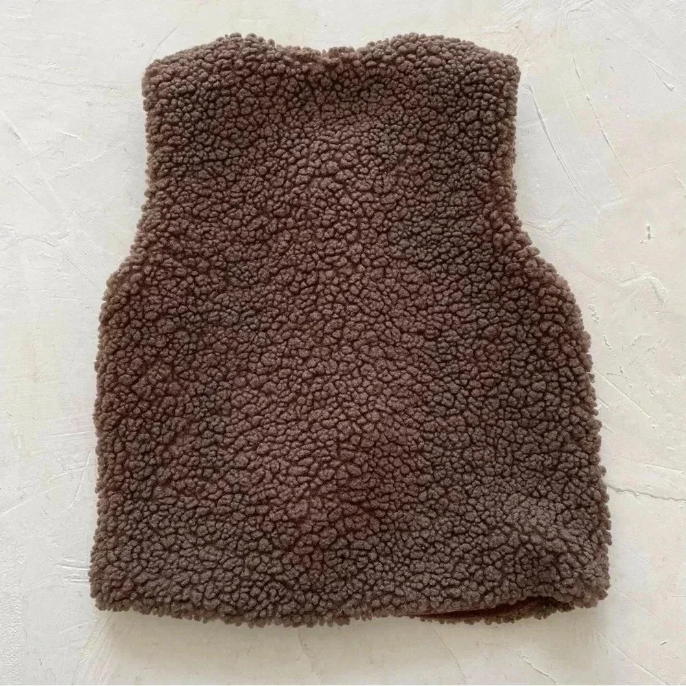 Vest Sherpa Sweater Lamb Fleece Brown Sheep Lighweight Vintage Unisex Kids